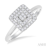 1/6 ctw Double Halo Square Shape Petite Round Cut Diamond Fashion Ring in 10K White Gold