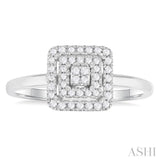 1/6 ctw Double Halo Square Shape Petite Round Cut Diamond Fashion Ring in 10K White Gold