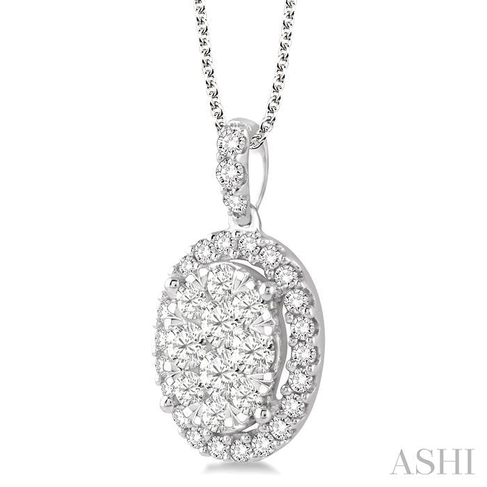 Oval Shape Halo Lovebright Essential Diamond Pendant