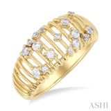 1/3 ctw Open Ribbed Dome Shape Round Cut Diamond Scatter Fashion Ring in 14K Yellow Gold