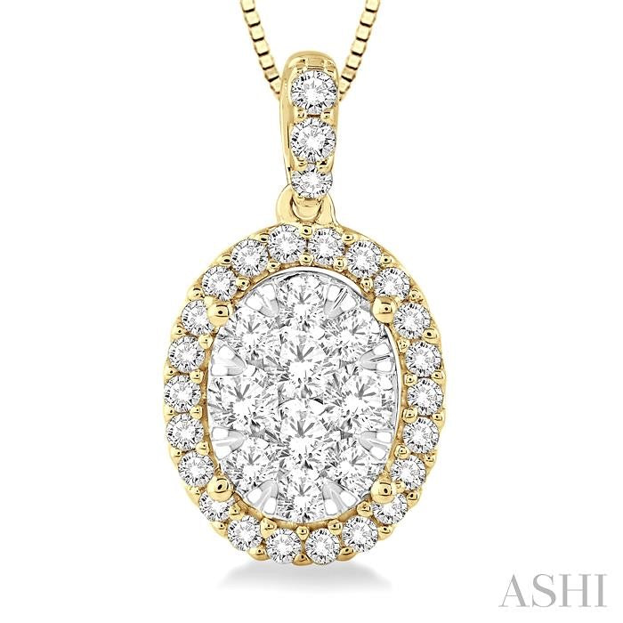 Oval Shape Halo Lovebright Essential Diamond Pendant