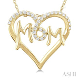 1/6 Ctw 'MOM' Heart Frame Round Cut Diamond Fashion Pendant With Chain in 10K Yellow Gold
