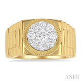 1.00 ctw Flat Top Lovebright Round Cut Diamond Men's Ring in 10K Yellow and White Gold