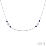 2.25 MM Sapphire and 1/2 Ctw Round Cut Diamond Precious Station Necklace in 14K White Gold