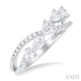 7/8 Ctw Split Criss Cross Pear and Round Cut Diamond Fashion Ring in 14K White Gold