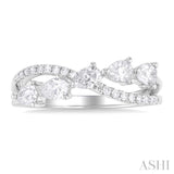 7/8 Ctw Split Criss Cross Pear and Round Cut Diamond Fashion Ring in 14K White Gold