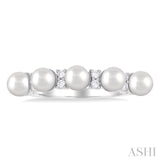 4 MM Round Shape Cultured Pearl and 1/6 ctw Round Cut Diamond Semi Precious Fashion Ring in 10K White Gold