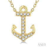 1/10 Ctw Anchor Round Cut Diamond Petite Fashion Pendant With Chain in 14K Yellow Gold