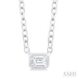 1/6 ctw Petite East-West Bezel Set Emerald Cut Diamond Fashion Pendant With Chain in 10K White Gold