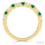 2.6 MM Emerald and 3/8 ctw Round Cut Diamond Precious Wedding Band in 14K Yellow Gold