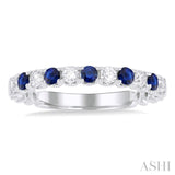 2.25 MM Sapphire and 1/4 ctw Round Cut Diamond Precious Wedding Band in 14K White Gold