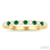 1.75 MM Emerald and 1/6 ctw Round Cut Diamond Precious Wedding Band in 14K Yellow Gold