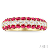 2.4 MM Center Border Round Shape Ruby and 1/2 ctw Round Cut Diamond Precious Band in 14K Yellow Gold