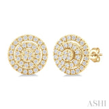 1/5 Ctw Double Halo Round Shape Petite Round Cut Diamond Fashion Stud Earring in 10K Yellow Gold