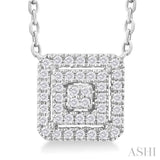 1/6 Ctw Double Halo Square Shape Petite Round Cut Diamond Fashion Pendant With Chain in 10K White Gold