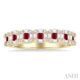 1/2 ctw Princess Cut 1.75MM Ruby, Baguette & Round Cut Diamond Precious Ring in 14K Yellow Gold