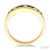 2.5 MM Round Cut Sapphire and 1/5 ctw Channel Set Round Cut Diamond Band in 14K Yellow Gold