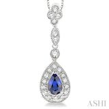6x4 MM Pear Shape Sapphire and 1/4 ctw Round Cut Diamond Pendant in 14K White Gold with Chain