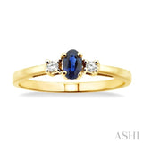 5x3 MM Oval Cut Sapphire and 1/20 ctw Round Cut Diamond Ring in 10K Yellow Gold