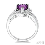 7x7 MM Heart Shape Amethyst and 1/20 ctw Single Cut Diamond Ring in Sterling Silver