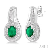 5x3 MM Oval Cut Emerald and 1/50 ctw Round Cut Diamond Earrings in Sterling Silver