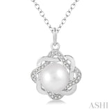 6.5x6.5 MM Cultured Pearl and 1/10 Ctw Round Cut Diamond Pendant in Sterling Silver with Chain