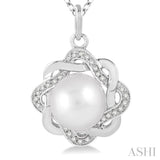 6.5x6.5 MM Cultured Pearl and 1/10 Ctw Round Cut Diamond Pendant in Sterling Silver with Chain