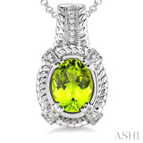 9x7  MM Oval Cut Peridot and 1/50 Ctw Single Cut Diamond Pendant in Sterling Silver with Chain