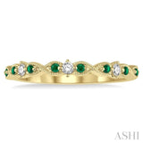 1.25 MM Emerald and 1/10 ctw Round Cut Diamond Precious Wedding Band in 14K Yellow Gold