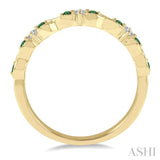 1.25 MM Emerald and 1/10 ctw Round Cut Diamond Precious Wedding Band in 14K Yellow Gold