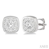 1/3 Ctw Cushion Shape Round Cut Diamond Lovebright Bezel Stud Earring in 14K White Gold