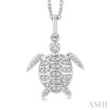 1/10 ctw Petite Sealife Turtle Round Cut Diamond Fashion Pendant With Chain in 10K White Gold