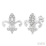 1/8 ctw Petite Fleur De Lis Round Cut Diamond Fashion Stud Earring in 10K White Gold