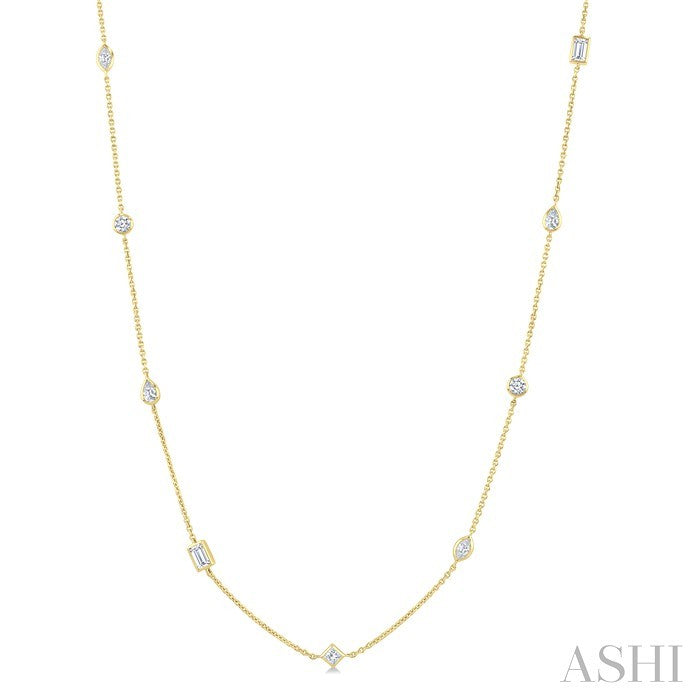 Mixed Shape Bezel Set Diamond Station Necklace