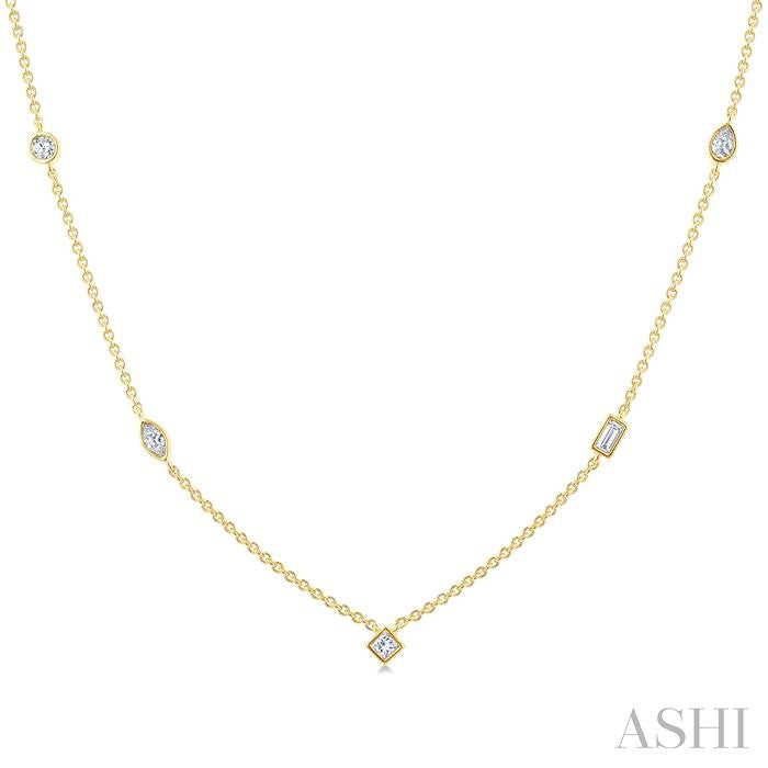 Mixed Shape Bezel Set Diamond Station Necklace