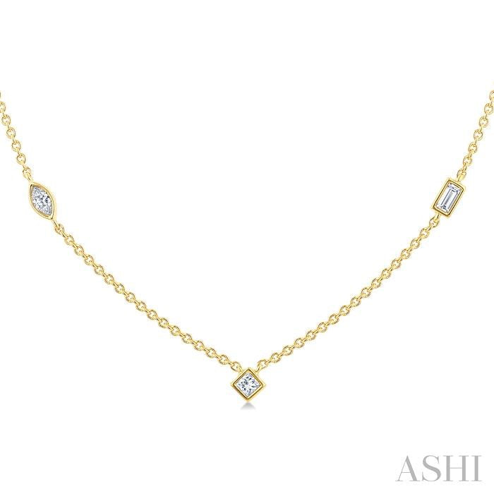 Mixed Shape Bezel Set Diamond Station Necklace