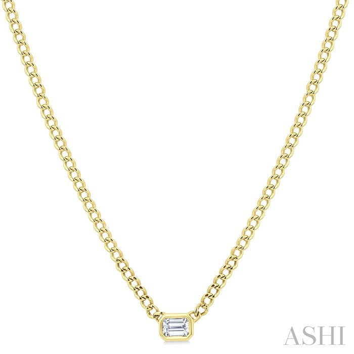 Emerald Shape Curb & Cuban Diamond Fashion Necklace