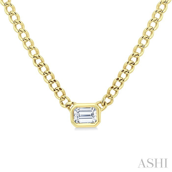 Emerald Shape Curb & Cuban Diamond Fashion Necklace