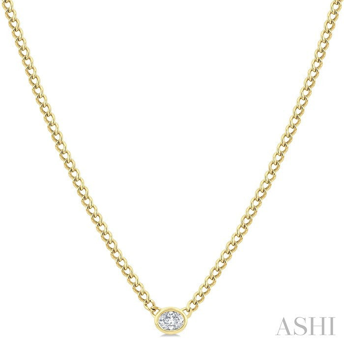 Oval Shape Curb & Cuban Diamond Fashion Necklace