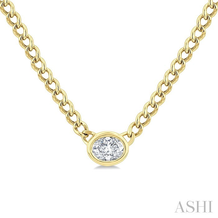 Oval Shape Curb & Cuban Diamond Fashion Necklace
