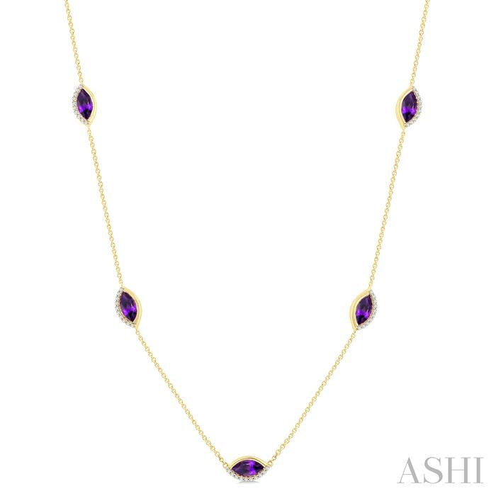 Marquise Shape Gemstone & Diamond Station Necklace