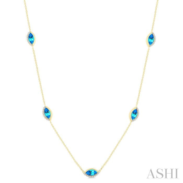 Marquise Shape Gemstone & Diamond Station Necklace