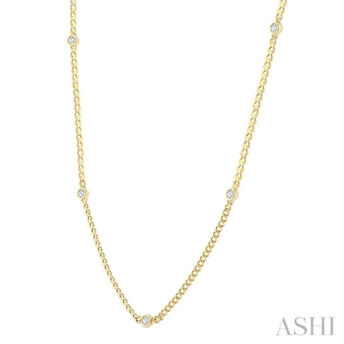 Round Shape Bezel Curb & Cuban Station Diamond Necklace