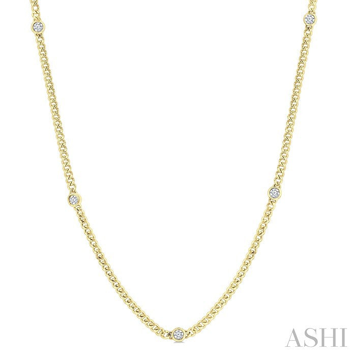 Round Shape Bezel Curb & Cuban Station Diamond Necklace