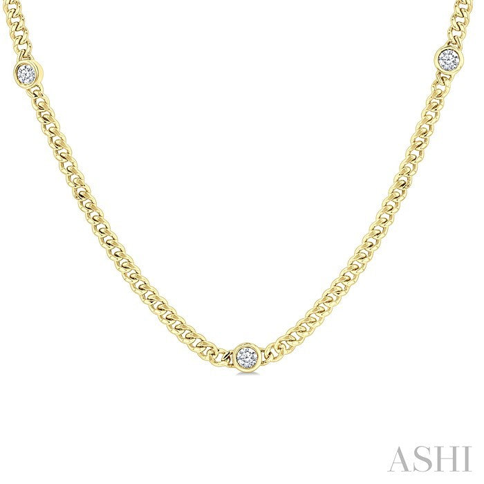 Round Shape Bezel Curb & Cuban Station Diamond Necklace