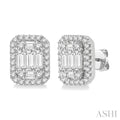 Emerald Shape Halo Fusion Diamond Earrings