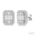 Emerald Shape Halo Fusion Diamond Earrings