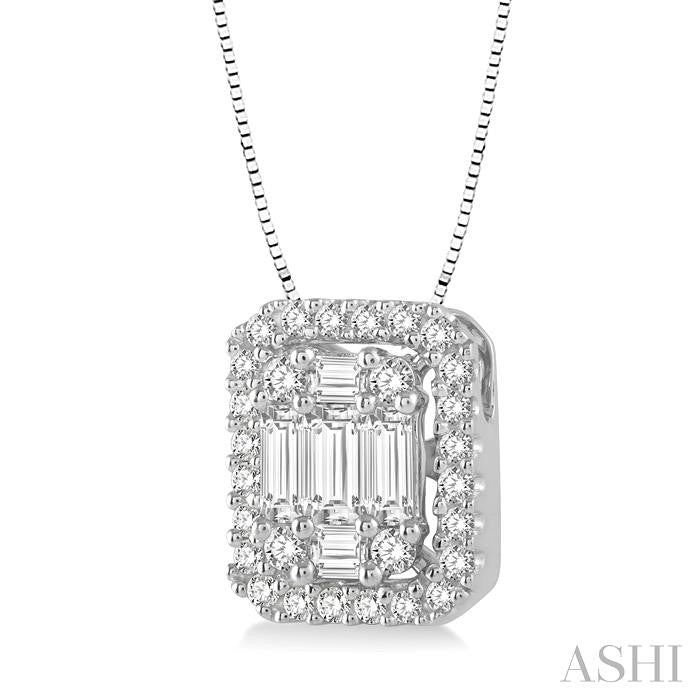 Emerald Shape Halo Fusion Diamond Pendant