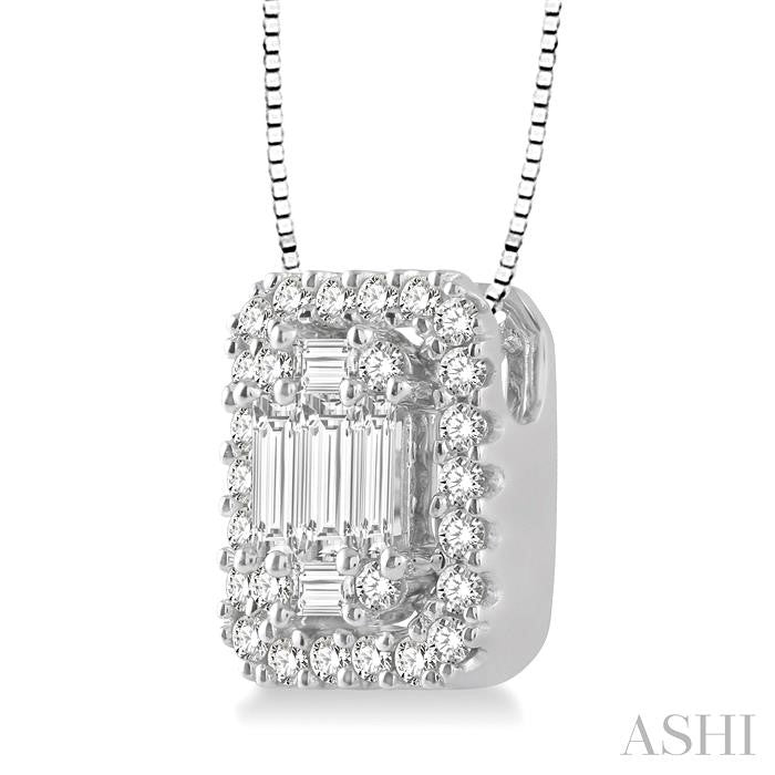 Emerald Shape Halo Fusion Diamond Pendant