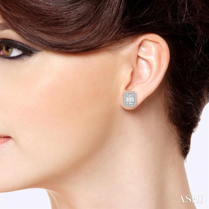 Emerald Shape Halo Fusion Diamond Earrings